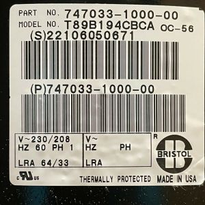 Bristol Compressor T89B194CBCA, Refrigeration parts