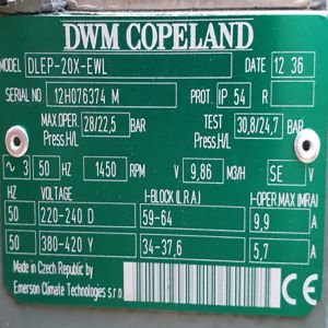 Copeland Compressor DLEP-20X-EWL, Refrigeration parts