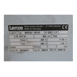 LENZE Electric Motor MGFQU100-22, Refrigeration parts