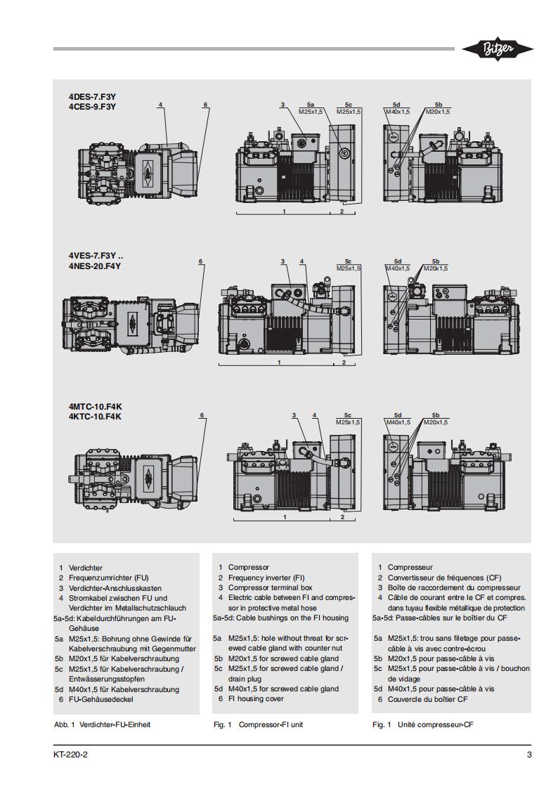 Bitzer Compressor 4PTC-7.F3K, technical parameters pdf, structure diagram