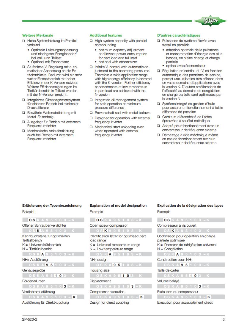 Bitzer Compressor OSKA9593-K, technical parameters pdf, structure diagram