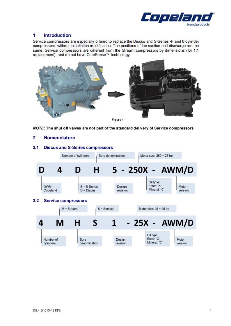 Copeland Compressor D4DH-2500, technical parameters pdf, structure diagram