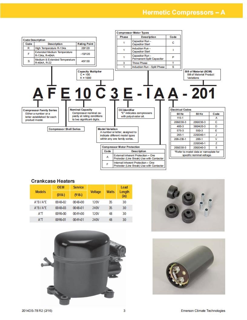 Copeland Compressor ASE35C4-IAV-200, technical parameters pdf, structure diagram