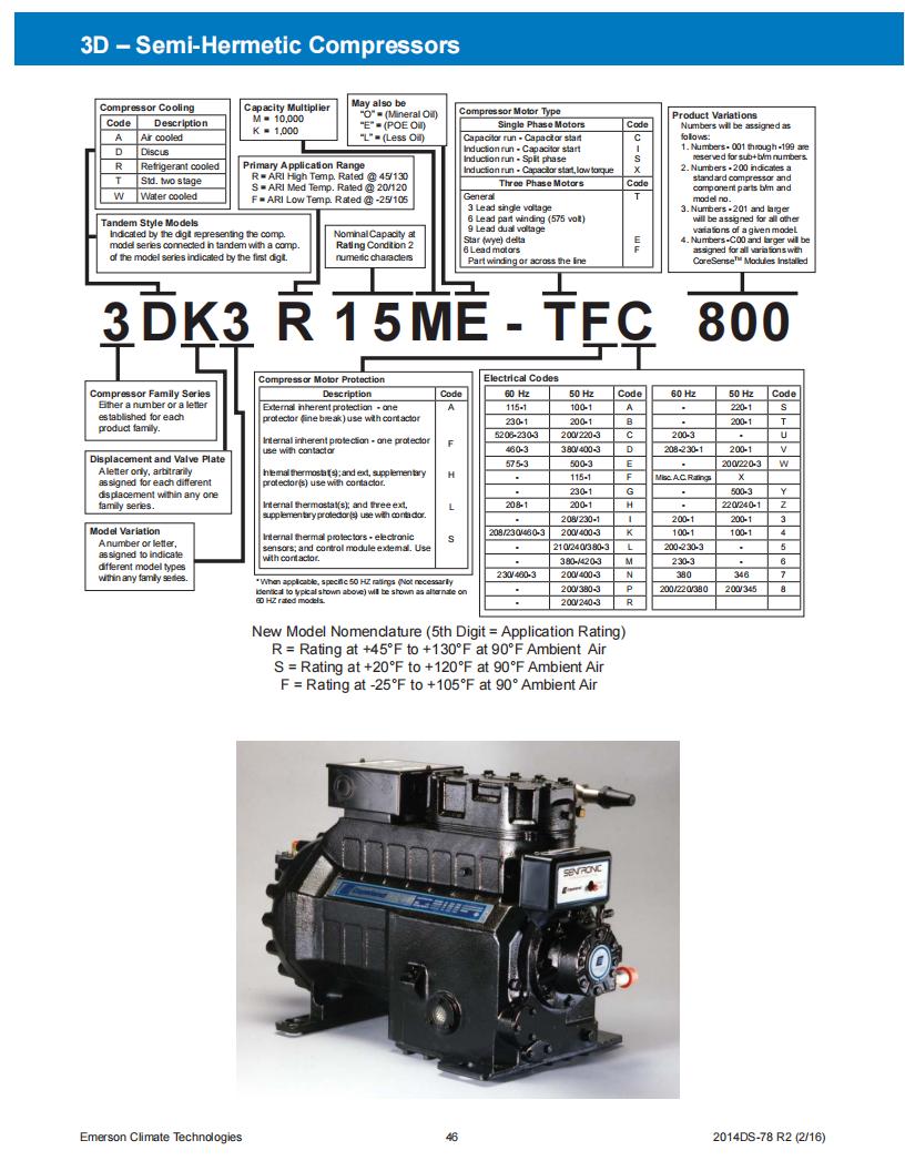 Copeland Compressor 3DCD1-75X-EWL, technical parameters pdf, structure diagram