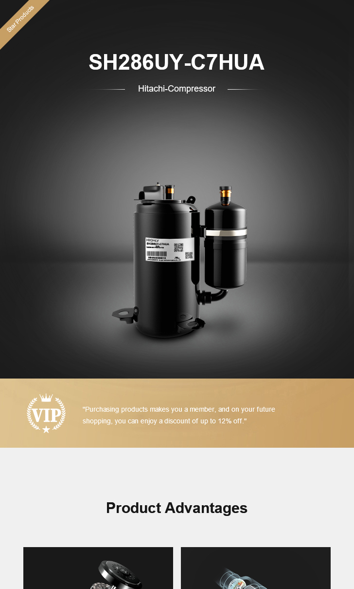 Hitachi Compressor SH286UY-C7HUA, technical parameters pdf, structure diagram